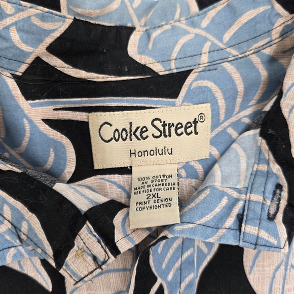 Cooke Street Honolulu Mens Hawaiian Aloha Shirt Black‎ Blue Leaf Print 2XL - Picture 2 of 3